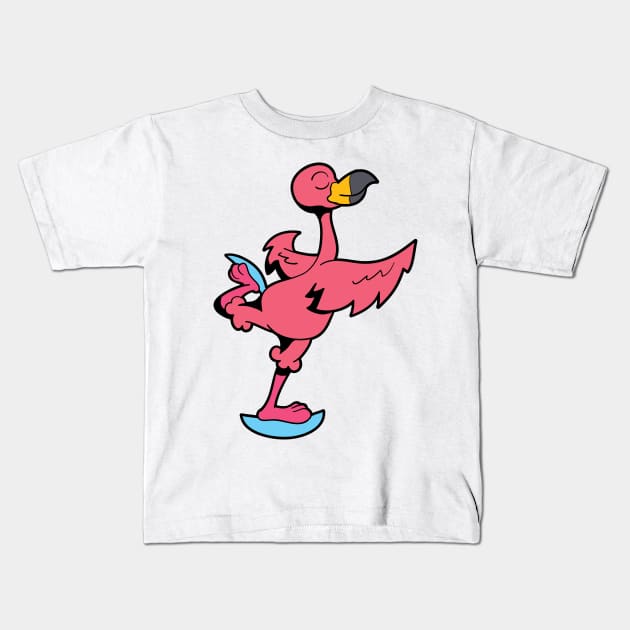 Flamingo skates - ice skating Kids T-Shirt by Modern Medieval Design